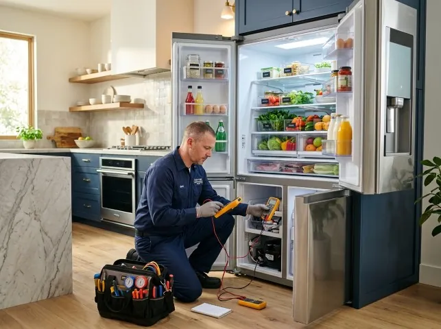 Appliance Repair Hero refrigerator technician testing a fridge on a Berlin, NJ service call